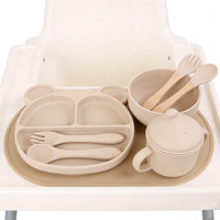 Juego de alimentación para bebés de silicona de grado alimenticio, libre de BPA, plato con ventosa, tazón, cuchara, tenedor y babero no tóxicos para niños pequeños