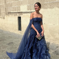 Robe longue en tulle à pois pour femmes, épaules dénudées, volants fluides, longueur au sol, robe de soirée formelle
