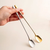 Gouden, zilveren en roestvrijstalen lepels met lange steel, vierkant, voor koffie, thee, dessert, honing, roeren, café lepels set