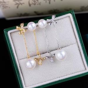 Accessoires en perles DIY, boucles d'oreilles en argent S925 avec perles rondes de 9 à 13 mm, 22381DIY, bijoux en argent simples avec plateau vide - Product Image 2