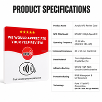 Carte NFC personnalisée en acrylique pour avis Yelp, NTAG213 13,56 MHz, support sans contact pour avis sur les réseaux sociaux pour restaurants, cafés et boutiques