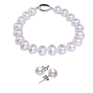 Bộ trang sức ngọc trai nước ngọt gần tròn, bán buôn, mạ vàng bạc, thích hợp làm quà cưới hoặc quà tặng - Product Image 2