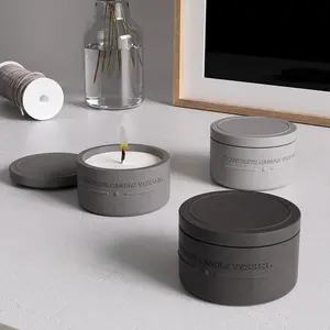 Fábrica de Vendas Diretas Logotipo Personalizado Moderno 8oz Cimento Concreto Vela Jar Com Tampa Em Massa Atacado Cimento Candle Holder Para Venda