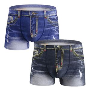 Boxers tendance pour hommes en denim 100% coton, taille mi-haute, antibactériens, respirants, avec logo à la ceinture - Product Image 1