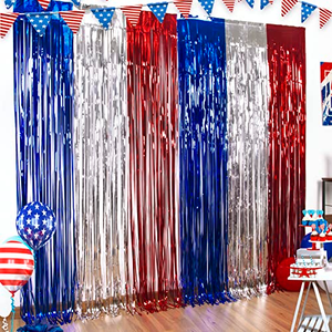 Decoraciones Patrióticas para el Día de la Independencia de Estados Unidos, Accesorios para Fotomatón del 4 de Julio, Telón de Fondo con Cortinas de Papel Metálico Rojo, Azul y Plateado - Product Image 1