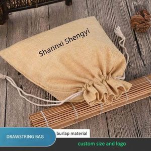 Wholesale Reusable Linen Pouch Burlap Shopping Bag Eco-friendly Drawstring Gift Bag With Custom Printed Logo - Product Image 2