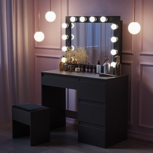 Juego <span class=keywords><strong>de</strong></span> <span class=keywords><strong>Tocador</strong></span> Moderno y Económico con Acabado Lacado Blanco, Mueble <span class=keywords><strong>de</strong></span> Madera <span class=keywords><strong>para</strong></span> Dormitorio <span class=keywords><strong>de</strong></span> Niñas, <span class=keywords><strong>Tocador</strong></span> con Espejo y <span class=keywords><strong>Silla</strong></span> - Product Image 2