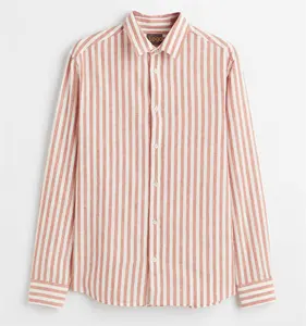 Men Designers Shirts Custom linen-cotton blended Panel Striped Shirt Long Sleeve slim fit Shirt Men