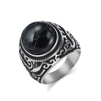 Bijoux de Mode Bagues en Acier Inoxydable pour Hommes, Bague en Acier Titane Gravée avec Œil de Tigre Incrusté et Turquoise