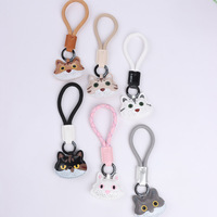 Porte-clés en gros tête de chat de dessin animé mignon, design animalier tendance, pendentif en cuir PU souple pour cadeau
