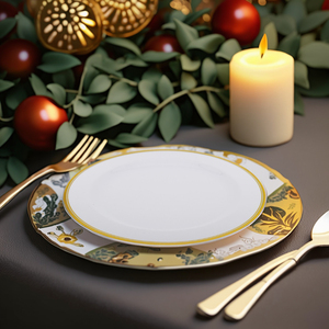 <span class=keywords><strong>Piatti</strong></span> di Plastica Monouso Moderni con Bordi Dorati, Motivo Personalizzabile per Feste in Casa, Matrimoni <span class=keywords><strong>e</strong></span> Banchetti - Product Image 4