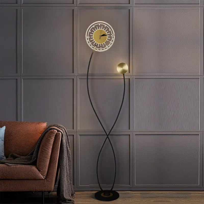 Ins Style Art Ornaments Nordic Floor Lamp with Clock Metal Modern Living Room Corner Led Standing Floor Light