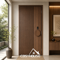 Porte d'entrée en bois sculptée 3D moderne et personnalisée, avec poignée longue, pour villa de luxe