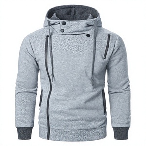 Sweat-shirt à capuche gris pour homme, coupe classique, en molleton tricoté coton-polyester, décontracté, pour l'hiver, respirant, avec boutons et fermeture éclair latérale - Product Image 4
