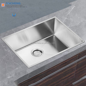 Évier de cuisine à montage sous plan, simple bac, fait <span class=keywords><strong>main</strong></span>, sans robinet, surface brossée, 587x435x181mm - Product Image 1