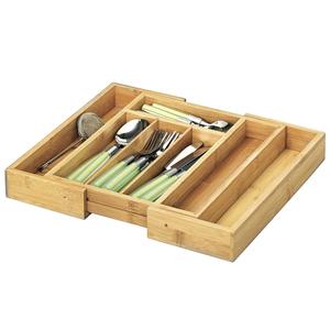 Plateau à couverts extensible en bambou, 5 compartiments, 28,5-40x33x5cm, organisateur de tiroir naturel - Product Image 1