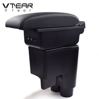 Vtear - Boîte de rangement pour accoudoir avant de voiture en ABS et cuir PU, avec porte-gobelet USB, accessoires intérieurs pour Daihatsu Sirion 2007-2020