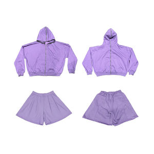 KIingSen Wholesale High Quality Men's Winter <b>Open</b> Hood Zip <b>up</b> Hoodie Shorts Set 100% Cotton Streetwear Tracksuit - Product Image 5