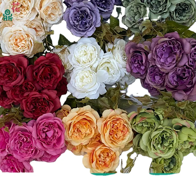 LFH春7ヘッドはオースティンローズの花束を入れました卸売シミュレーションフラワーホームビューティー古い装飾花