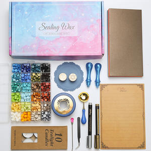 Kit complet de cire à cacheter avec tampons, granulés de cire et outils pour artisanat de mariage, boîte cadeau, ensemble bleu pour débutants - Product Image 2