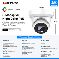 Caméra de sécurité IP Vikylin 4K 8MP CCD avec vision nocturne, alarme lumière rouge-bleue, PoE, couleur intégrale, double éclairage intelligent, audio bidirectionnel, type tourelle