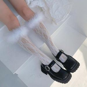Chaussettes hautes sexy en plumes pour femmes, bas en dentelle Lolita, mignon, poilu, pour filles - Product Image 1