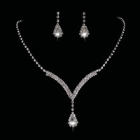 Parures de Bijoux de Mariée Tendances avec Cristal et Strass Plaqué Rhodium en Forme de Goutte d'Eau, Ensemble Deux Pièces pour Mariage et Fiançailles