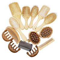 Brosse à cheveux en bois à poils de bambou pour démêler les cheveux bouclés, masser le cuir chevelu et démêler les boucles