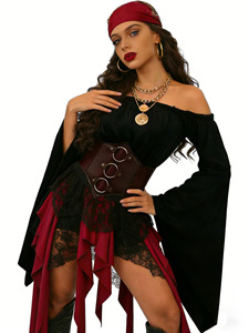 Medieval Vintage <b>Women's</b> <b>Shirt</b> Dropshipping Role Play Costume Halloween Stage Outfit <b>Pirate</b> King Style - Product Image 4