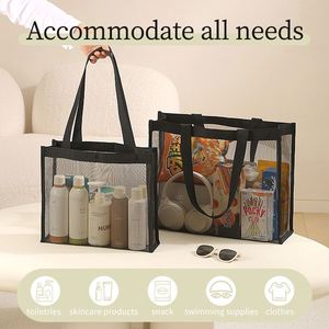 Sac de plage en filet réutilisable pour grande famille avec poche, grand sac de plage en filet, sac fourre-tout de plage en filet - Product Image 5