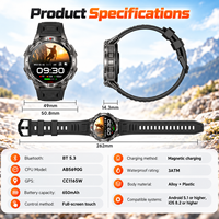 Jam Tangan Pintar GPS HT53 1.46" Altimeter Barometer Senter Kompas 650mAh 100+ Mode Olahraga Tahan Air IP68 untuk Aktivitas Luar Ruangan