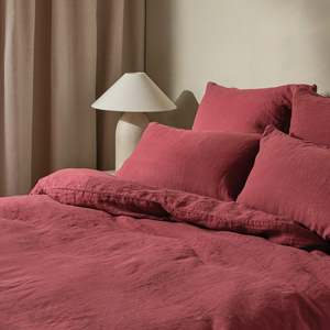 <span class=keywords><strong>Parure</strong></span> <span class=keywords><strong>de</strong></span> lit en lin bordeaux, couleur <span class=keywords><strong>rouge</strong></span> vin profond, pour lit double, en lin européen, draps et housse <span class=keywords><strong>de</strong></span> couette - Product Image 4