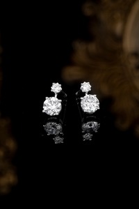 Classic 14K Solid White Gold 0.58ct Round Brilliant Lab Grown Diamond Dangle <b>Earrings</b> | Round Brilliant Cut Lab Created Diamond - Product Image 2