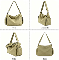 Sac bandoulière hobo en toile grande capacité, décontracté et souple, avec poches latérales, idéal pour les trajets quotidiens, l'école et le shopping