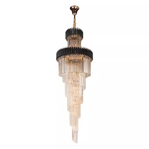 Design moderno porta d'ingresso oro nero di lusso soggiorno <span class=keywords><strong>lampadari</strong></span> di cristallo soffitto alto luce a sospensione per la <span class=keywords><strong>sala</strong></span> dell'hotel - Product Image 6