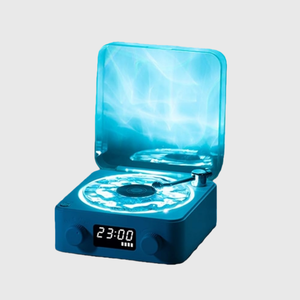 Lecteur de disques vinyles The Waves, haut-parleur Bluetooth Waves, haut-parleur vinyle vintage portable avec lumière et minuterie réglables pour chambre à coucher, fête - Product Image 1