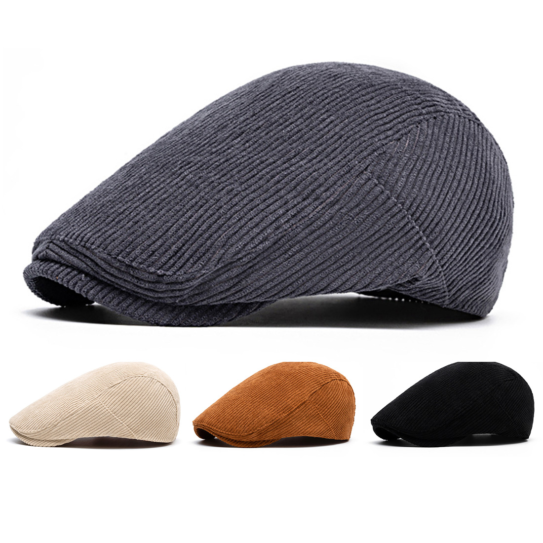 Bmeigo Flat Cap Adjustable For Unisex, Classic Beret Newsboy Caps Ivy Cap Cabbie Hat For Men And Women, Driving Hunting, 55-58cm, All Season (Dark Grey