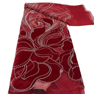 Nhung cơ sở Bead ống + sequin lưới thêu vải ren TRIM thêu vải váy vải - Product Image 6