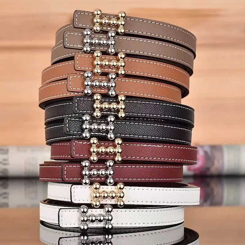 many kinds of big brand design fashion leather belt with H Buckle 1.5cm width H belt