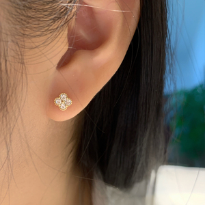 Aazuo Fine Jewelry, oro amarillo macizo de 18 quilates Au750, diamantes naturales auténticos, aretes clásicos con forma de flor, regalo para damas, uso diario - Product Image 6