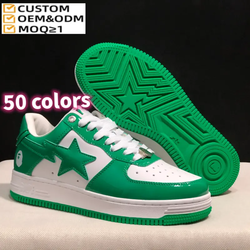 Basketball de haute qualité Bapes Star chaussures en cuir verni bas vert blanc baskets sta pour hommes