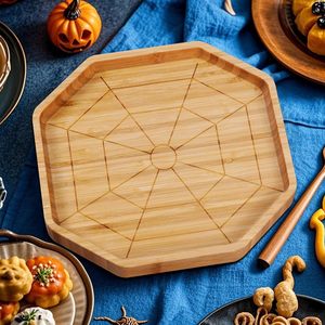 Bandeja de Servir de Bambú con Diseño de Telaraña de Halloween, Plato de Pizza de Madera Maciza, Plato para Frutas, para el Hogar, Comedor, Hotel - Product Image 4