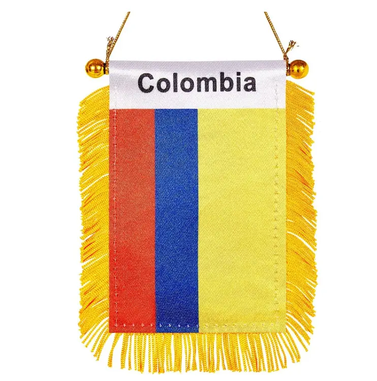 Mini Bandera de país de Colombia impresa de doble cara de alta calidad con flecos para colgar en la ventana del coche