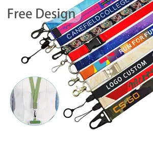 Gratis desain grosir tali gantungan kunci dibuat sesuai pesanan dengan Logo kain kustom tali gantungan kunci sublimasi poliester