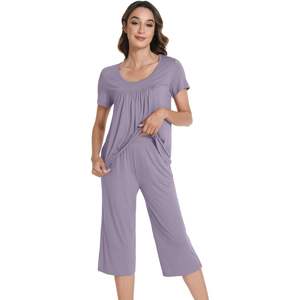 Conjunto de Pijamas de Manga Corta para Mujer, de Alta Calidad, Suaves y Frescos, con Pantalones Capri, Viscosa de Bambú, Tallas S-XXL - Product Image 3