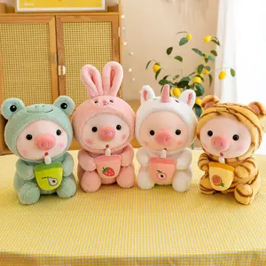 2022 Wholesale Boba Pig Doll Toy Plush Soft Toy Pink Pig Bubble Tea Milk Stuffed Animal Plush Toy Pig