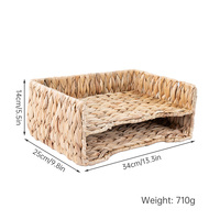 Panier de rangement double couche en jacinthe d'eau naturelle rustique, tressé à la main, écologique, pour bureau, documents et papiers - Vente en gros
