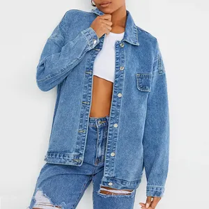 wholesale plain bomber woman jean jacket denim embroidered logo crop denim jackets for lady