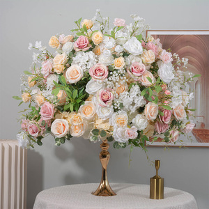 Centros de Mesa Florales Artificiales de Seda Personalizados de 80 cm, Bolas de Flores de Baby's Breath Blancas y Rosas, Bolas de Rosas Artificiales para Decoración - Product Image 1