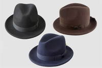 CLN6301 Chapeau Fedora en feutre 100% laine à devant plissé, avec bande en ruban gros-grain et bandeau anti-transpiration réglable en velcro, pour l'extérieur